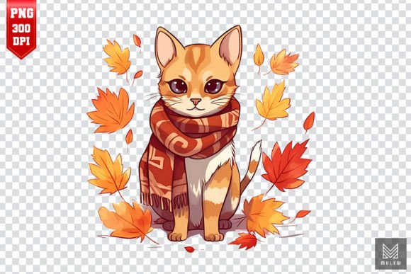 Cute Abyssinian Cat in Autumn Clipart