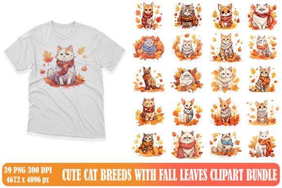 Cute Cat Breeds with Fall Leaves Clipart Review