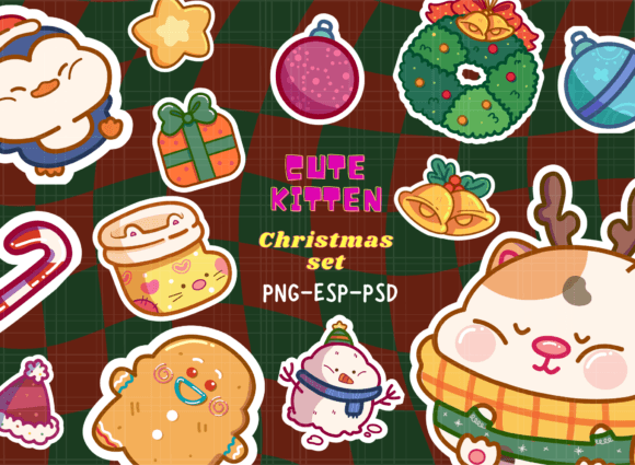 Cute Kitten Christmas Set Clipart Review