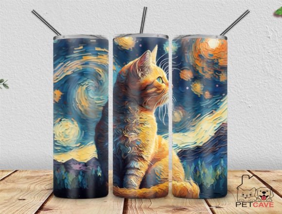 VG Starry Night Cat Tumbler PNG Review for Embroidery Projects